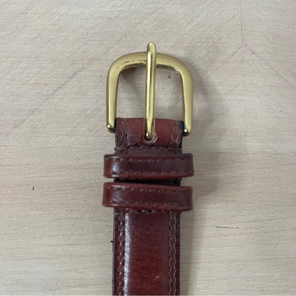 Brown Oiled Tanned Cowhide Leather Belt Gold-tone Solid Brass Buckle Men's 35-39 - Picture 4 of 9